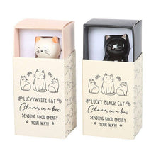 Load image into Gallery viewer, White &amp; Black Ceramic Lucky Cat Charms in a Box
