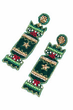 Load image into Gallery viewer, Green Cracker Beaded Drop Earrings
