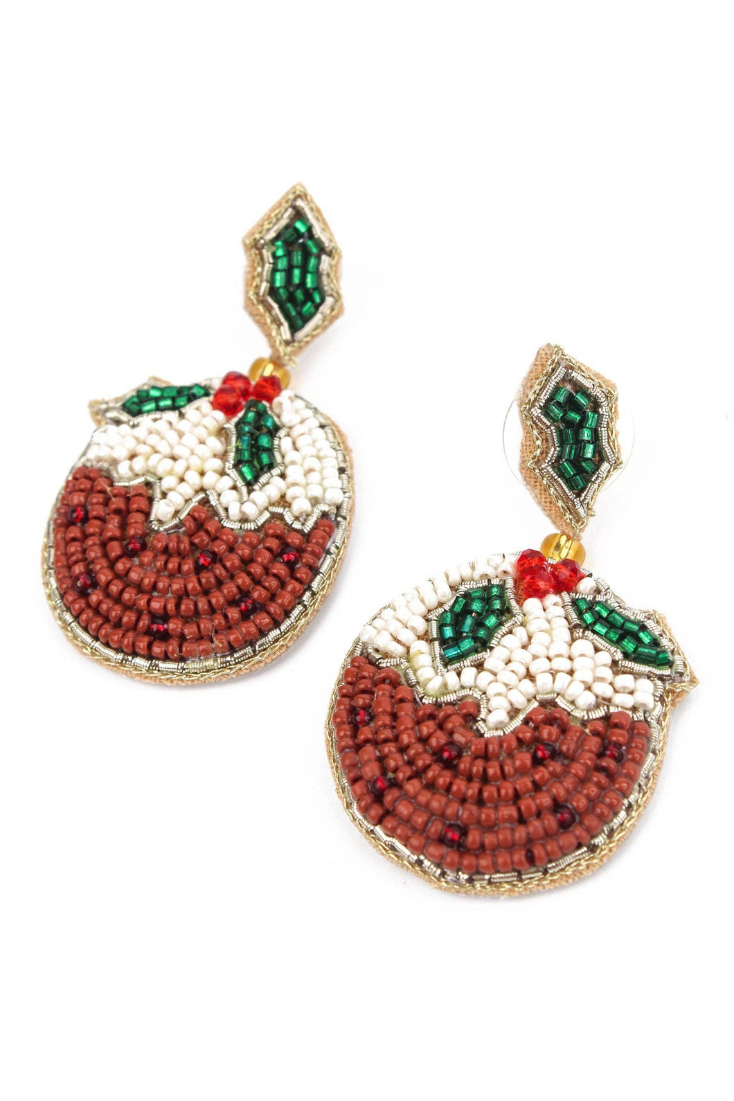 Christmas Pudding Beaded Earrings