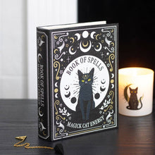 Load image into Gallery viewer, Black Cat Magick Book of Spells Shaped Storage Box
