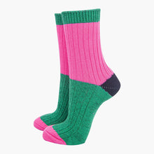 Load image into Gallery viewer, Pink &amp; Green Colour Block Socks
