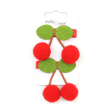 Load image into Gallery viewer, Set of 2 Cherry Pom Pom Hair Clips
