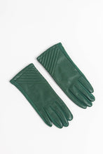 Load image into Gallery viewer, Green Faux Leather Diagonal Stitch Detail Gloves

