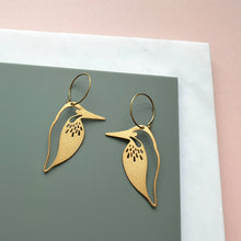 Load image into Gallery viewer, Gold Kingfisher Bird Hoop Earrings

