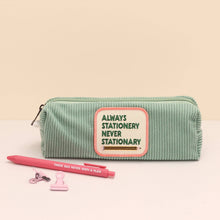 Load image into Gallery viewer, Always Stationery, Never Stationary Green Cord Pencil Case
