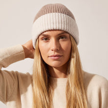 Load image into Gallery viewer, Two Tone Beanie Hat in Beige &amp; Cream
