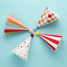 Load image into Gallery viewer, Pack of 8 Party Hats with Pom Poms
