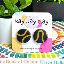 Load image into Gallery viewer, Mustard on Black Squiggle Stud Earrings

