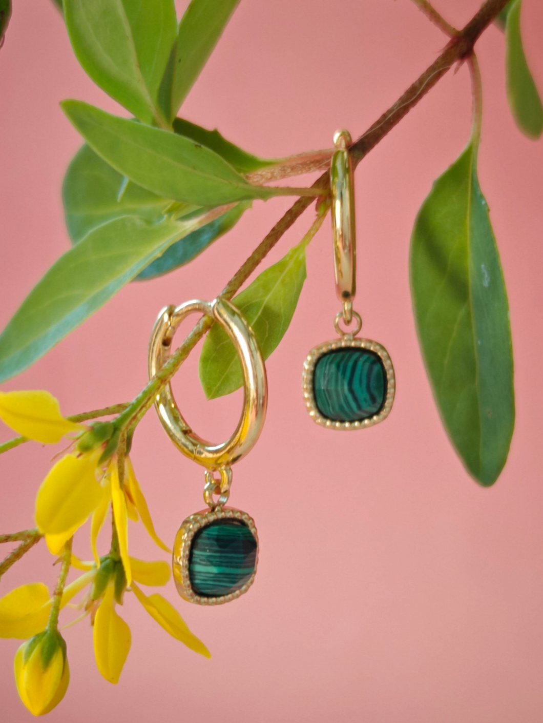Malachite Huggie Hoop Earrings