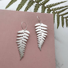 Load image into Gallery viewer, Silver Fern Hoop Earrings

