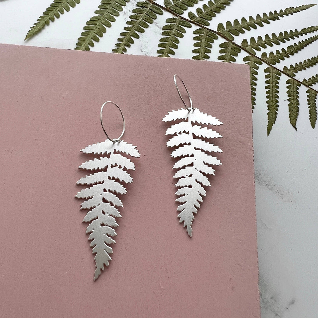 Silver Fern Hoop Earrings