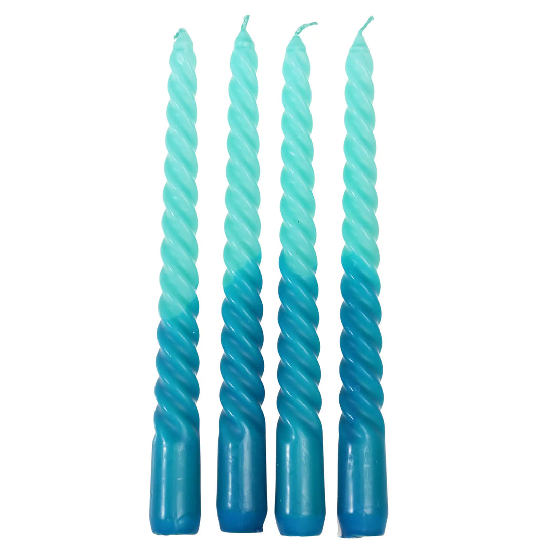 Box of 4 Blue Spiral Dip Dye Candles