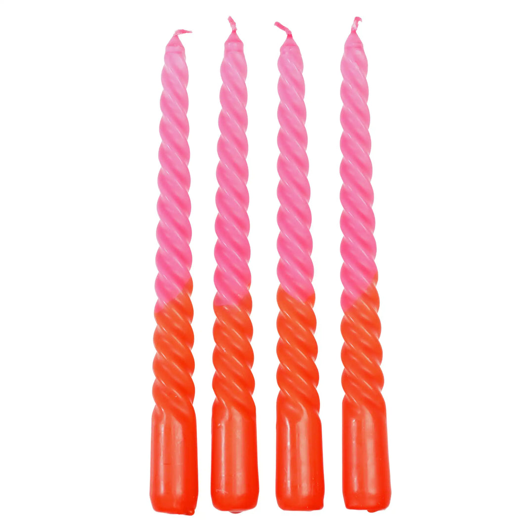 Box of 4 Pink Spiral Dip Dye Candles
