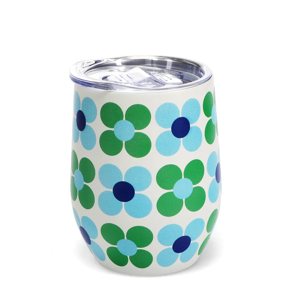 Blue & Green Daisy Stainless Steel Travel Cup