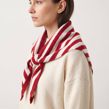 Load image into Gallery viewer, Striped Knitted Triangle Scarf in Red &amp; Cream

