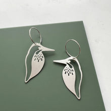 Load image into Gallery viewer, Silver Kingfisher Bird Hoop Earrings
