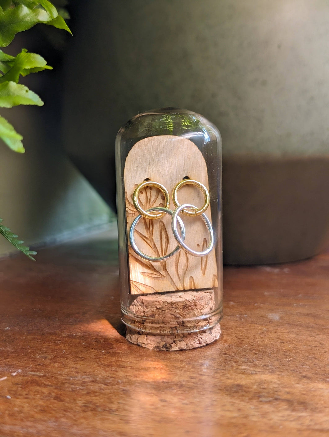 Double Circle Gold Plated & Sterling Silver Studs in Glass Terrarium Tube