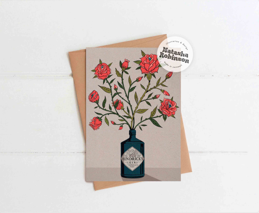 Gin & Roses Greetings Card