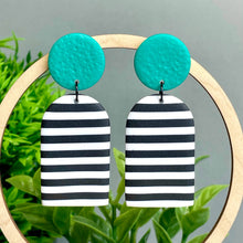 Load image into Gallery viewer, Emerald Green &amp; Monochrome Stripe Earrings
