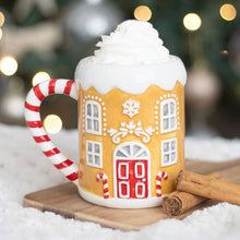 Load image into Gallery viewer, Candy Cane Gingerbread House Christmas Mug
