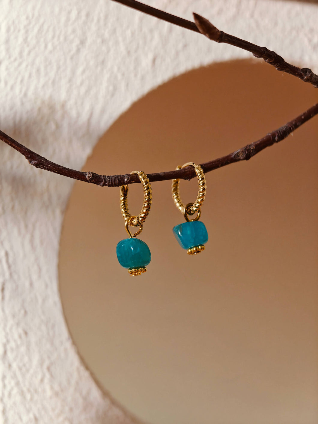 Natural Agate Twisted Huggie Hoop Earrings