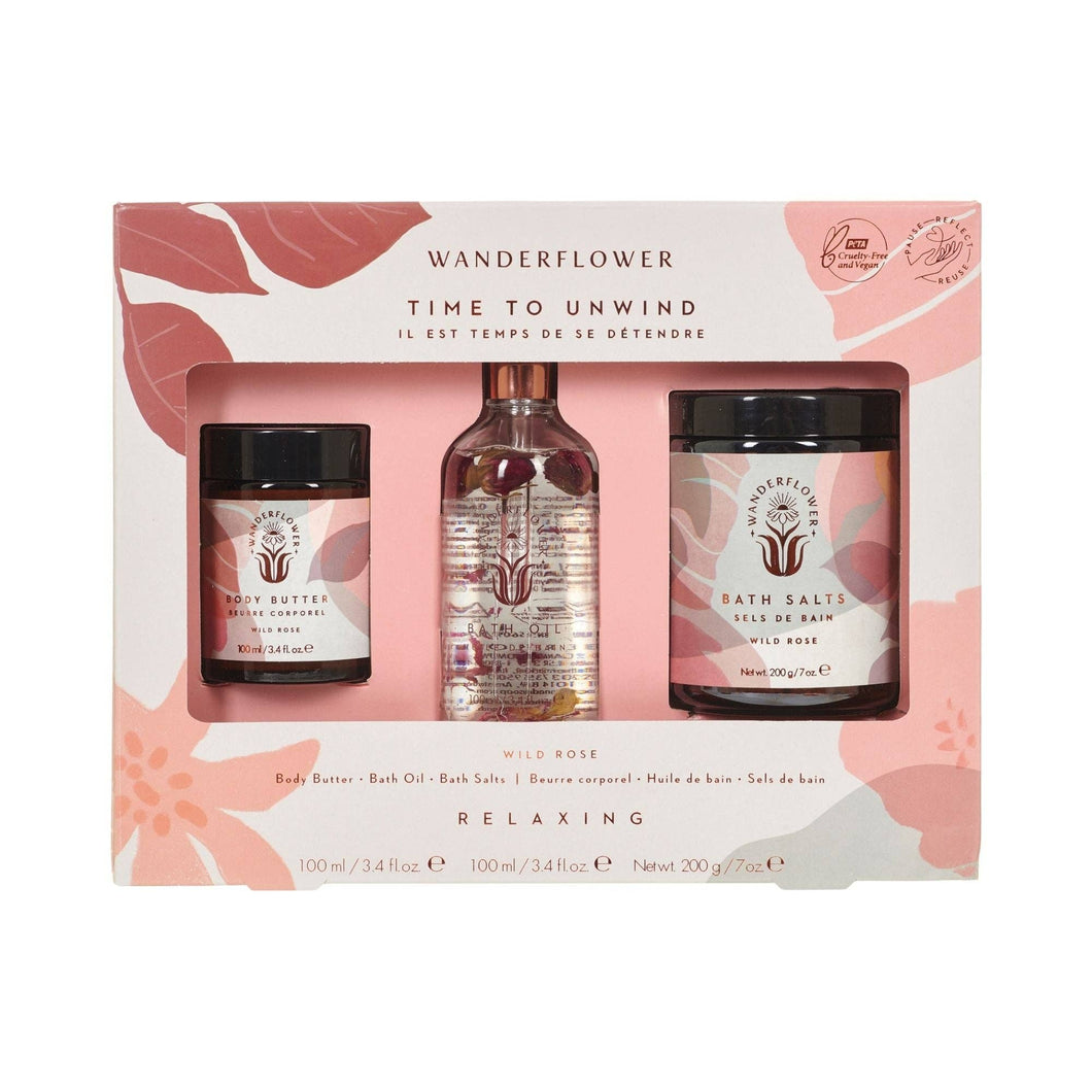 Wanderflower Time to Unwind Wild Rose Bath & Body Set