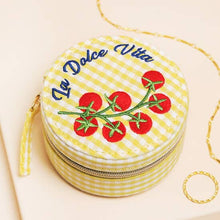 Load image into Gallery viewer, Tomato Embroidered Round Travel Jewellery Case
