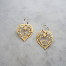 Load image into Gallery viewer, Gold Anthurium Plant Hoop Earrings
