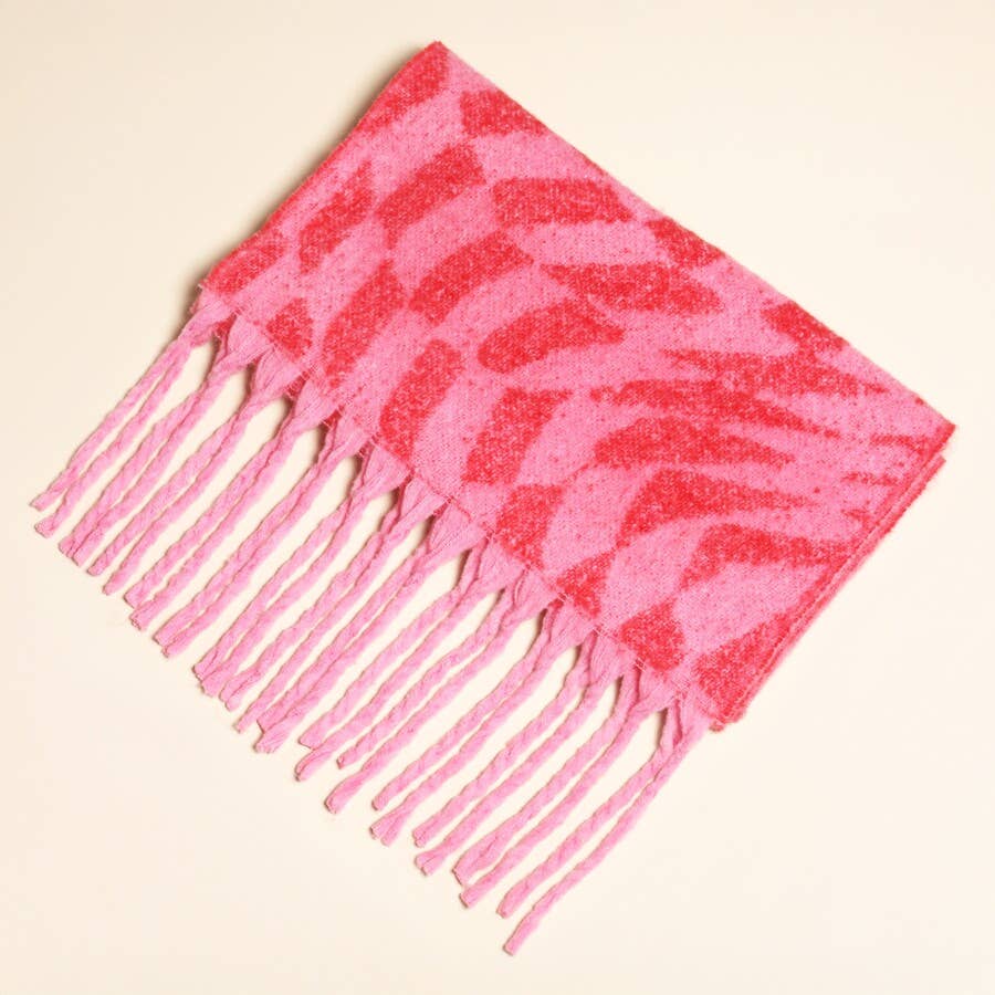 Pink and Red Wavy Checkerboard Winter Scarf