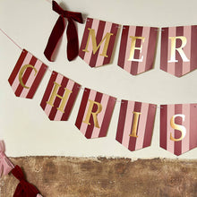 Load image into Gallery viewer, Stripey &#39;Merry Christmas&#39; Card Banner With Velvet Bows

