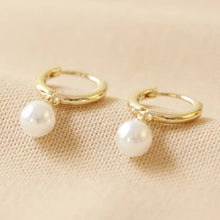 Load image into Gallery viewer, Glass Pearl Huggie Hoop Earrings
