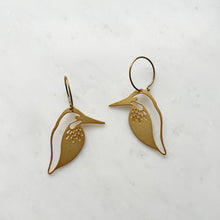 Load image into Gallery viewer, Gold Kingfisher Bird Hoop Earrings
