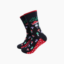 Load image into Gallery viewer, Fun Guy Mushroom Combed Cotton Novelty Socks in Black
