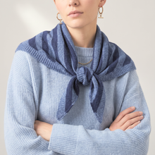 Load image into Gallery viewer, Striped Knitted Triangle Scarf in Blue
