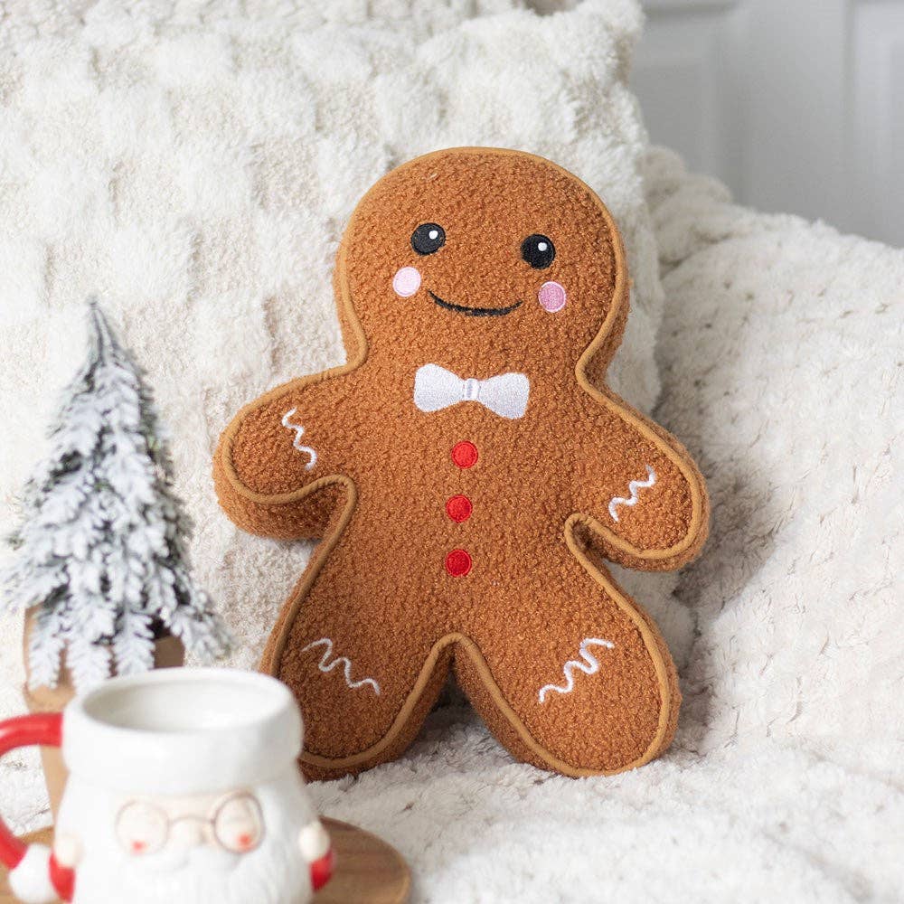 Gingerbread Man Boucle Christmas Cushion