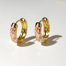 Load image into Gallery viewer, Pink Enamel Flower Huggie Hoop Earrings

