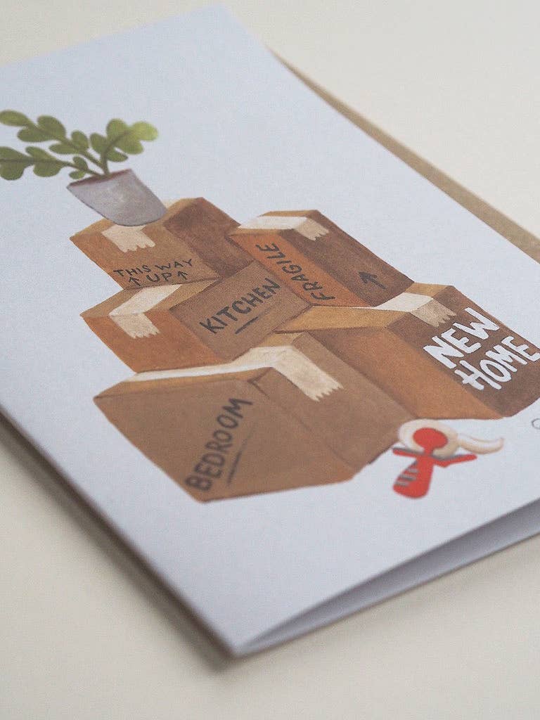 Moving Boxes New Home Greetings Card – Mookau