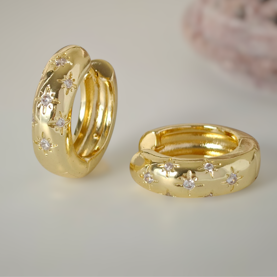 Gold Celestial Star Hoop Earrings
