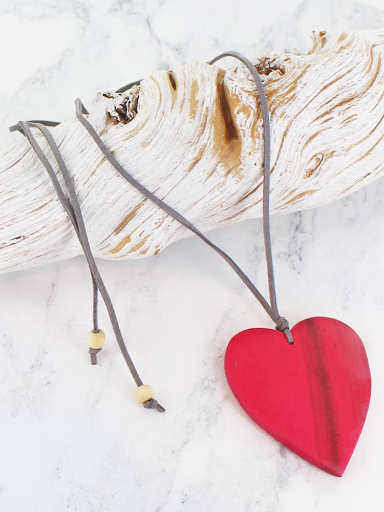 Simple Wooden Heart Pendant Necklace