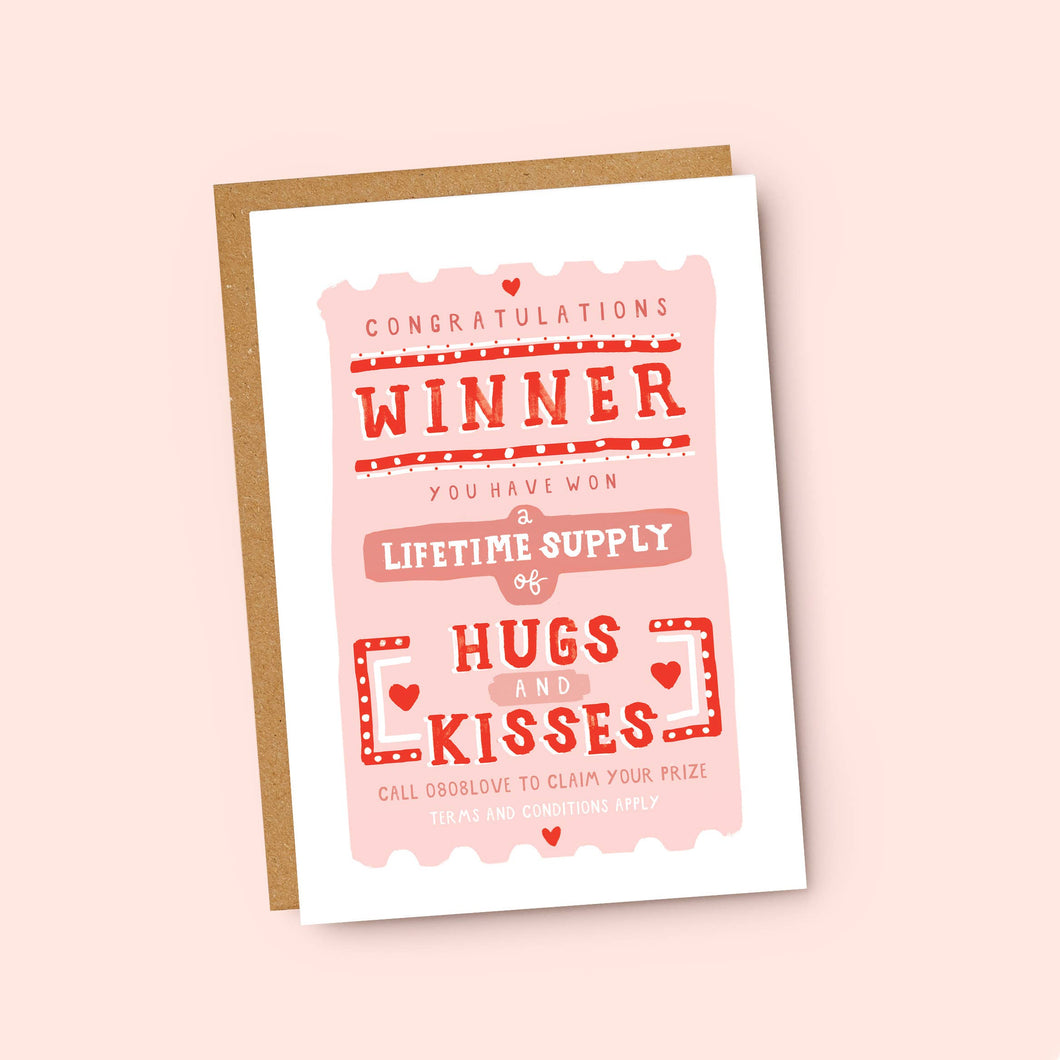 Hugs & Kisses Winning Ticket Greetings Card