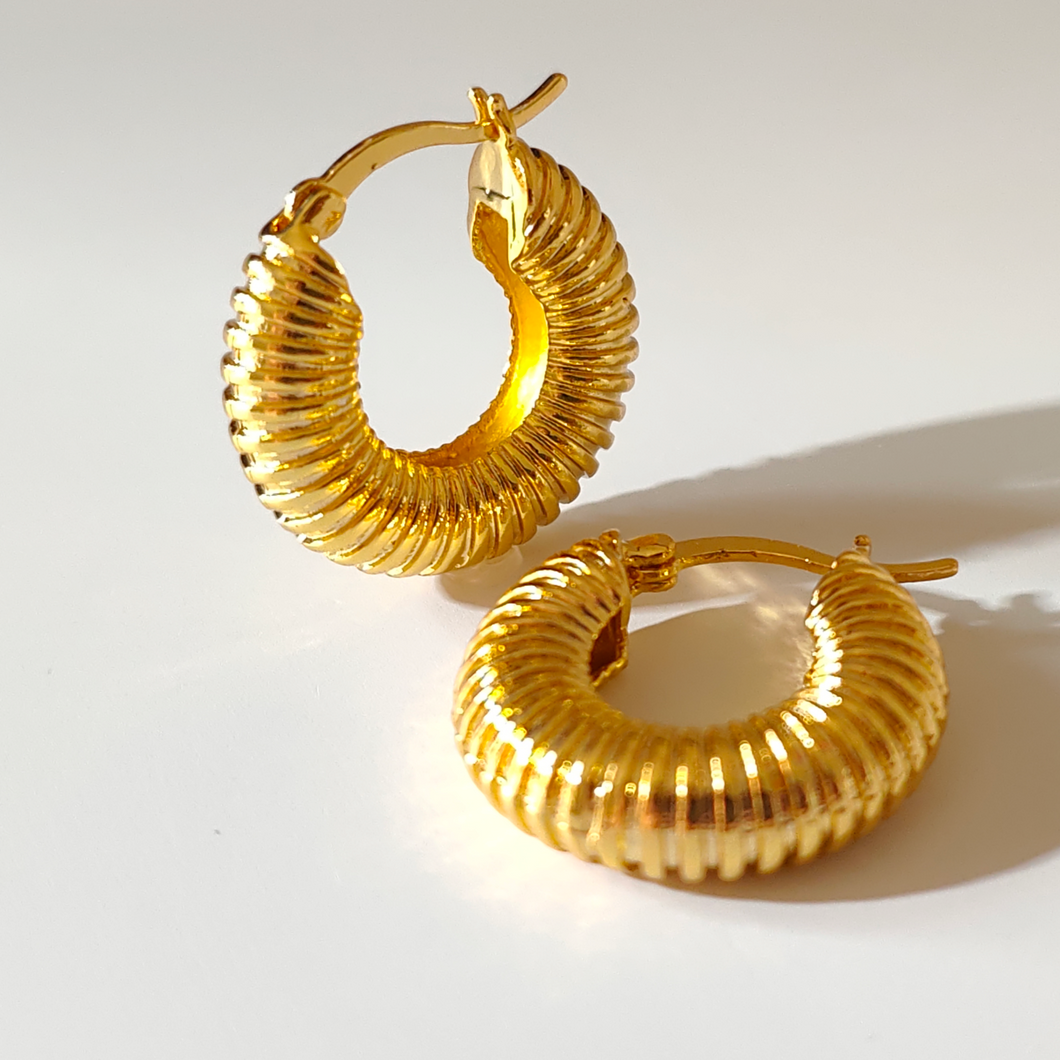 Gold Ridged Hoop Earrings