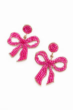 Load image into Gallery viewer, Pink Bow Beaded Earrings
