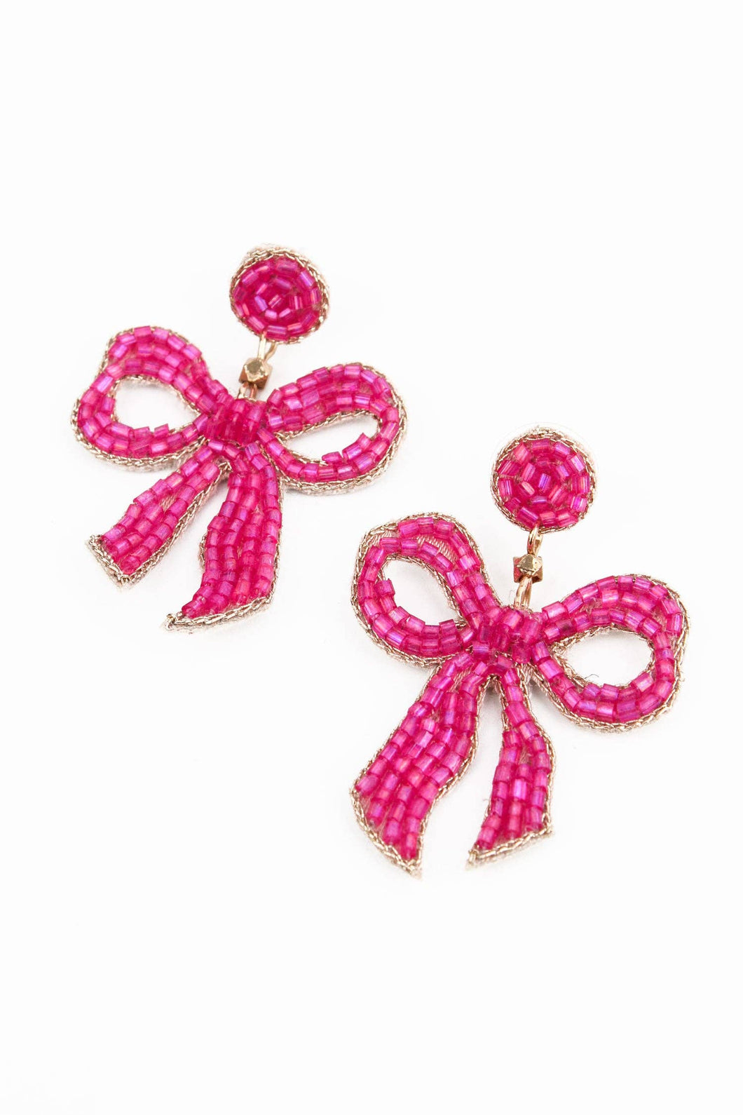 Pink Bow Beaded Earrings