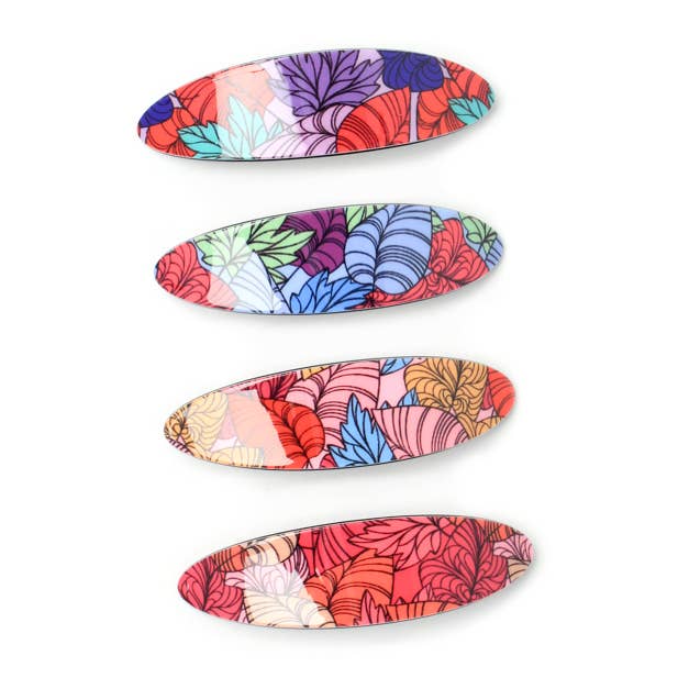 Bright Floral Print Oval Barrette Clip