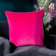 Load image into Gallery viewer, Meridian Velvet Cushion in Raspberry &amp; Teal

