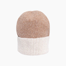 Load image into Gallery viewer, Two Tone Beanie Hat in Beige &amp; Cream
