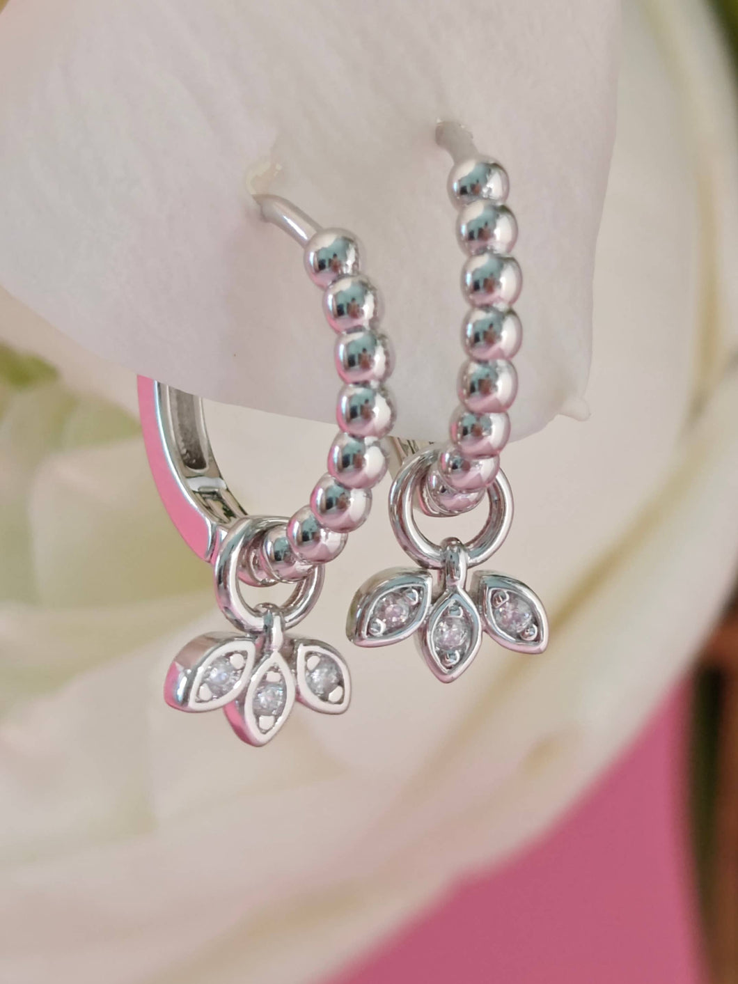 Silver Lotus Bubble Huggie Hoop Earrings