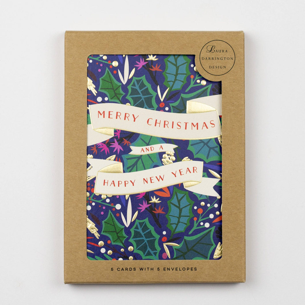 Merry Christmas & Happy New Year Pack of 5 Charity Christmas Cards