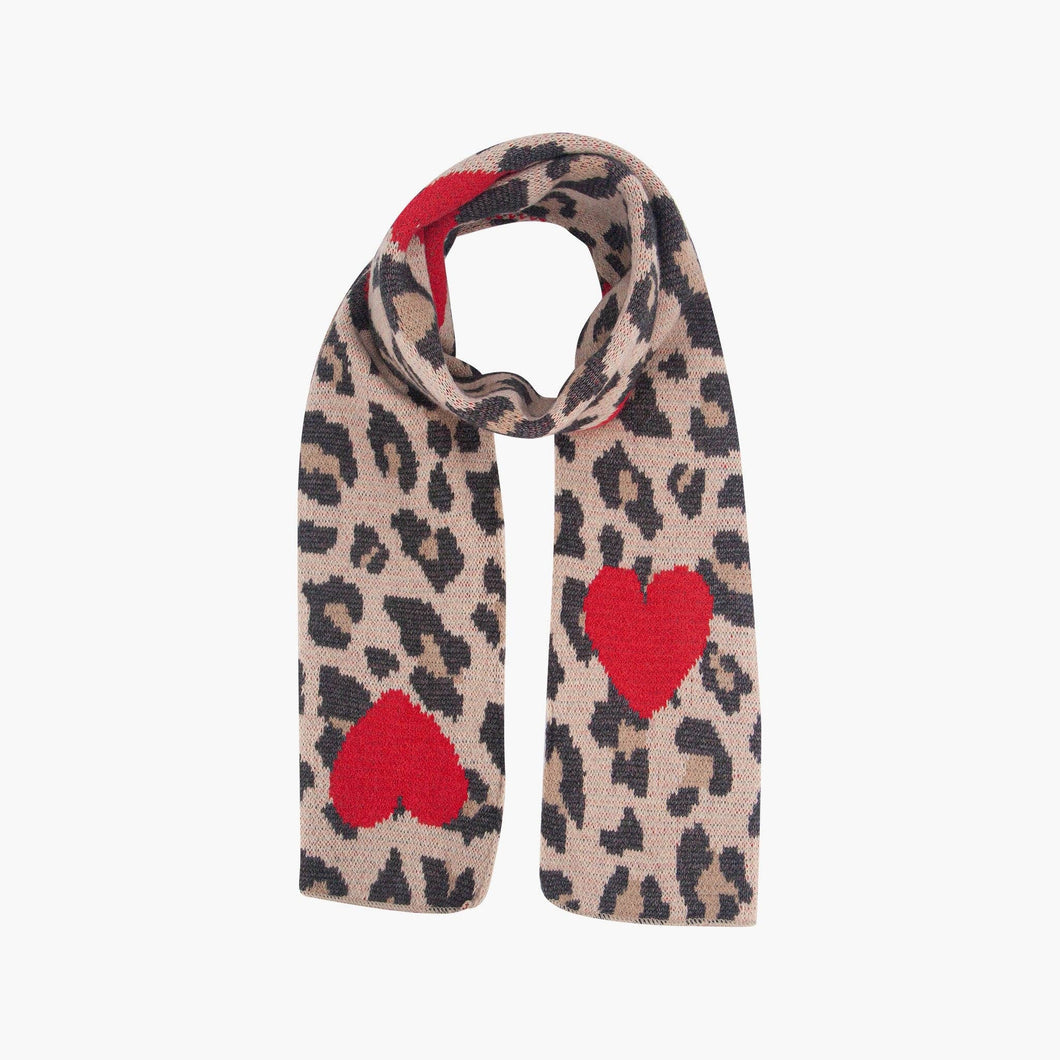 Wylda Cream Leopard and Hearts Scarf