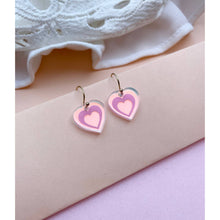 Load image into Gallery viewer, Iridescent Pink Mini Engraved Heart Drop Earrings
